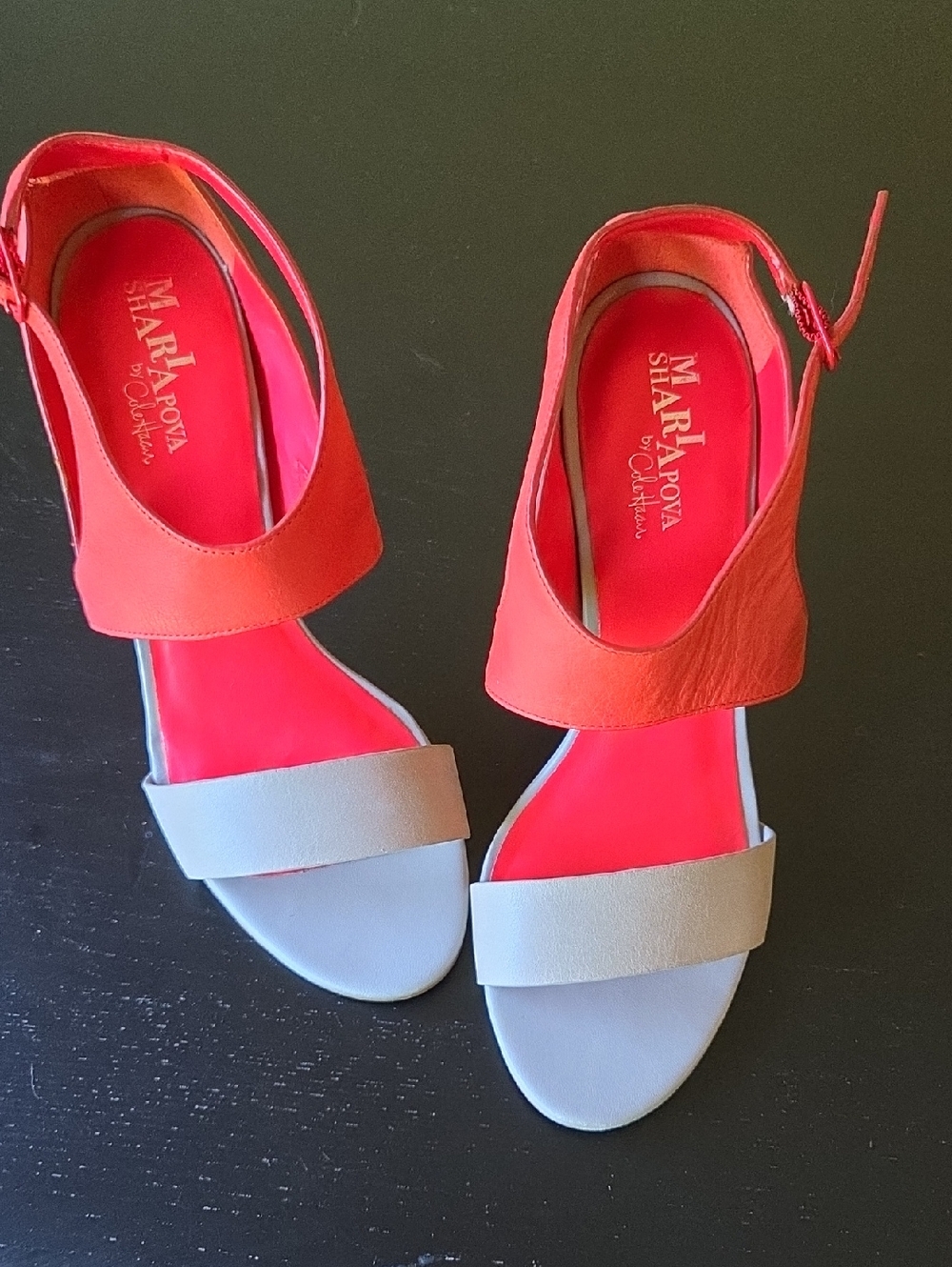 Cole Haan Pink-Orange and Light Gray Women's Open-Toe Ankle-Strap Sandals